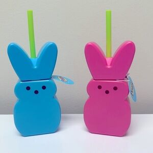 NWT Target Bullseye Playground Set of 2 Peeps Bunny Drinkware with straw